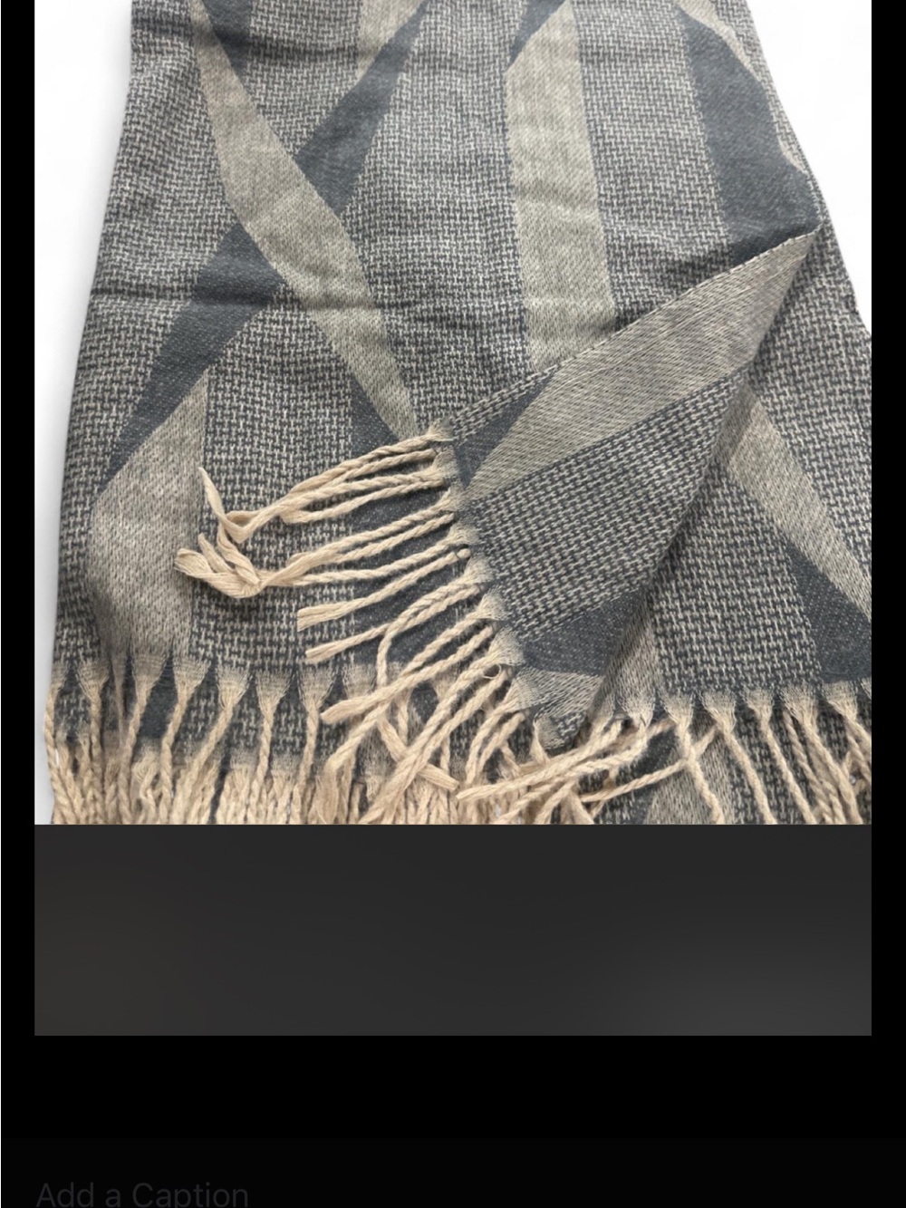 Women's Fringe Wrap Scarf - Gray and Cream
